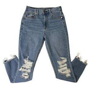 American Eagle Mom Jean Size 0 Regular Ripped High Rise Vintage Light Wash